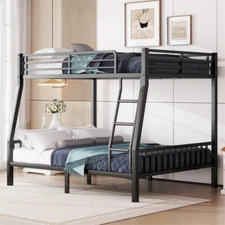 Full XL Over Queen Heavy Duty Metal Bunk Bed with Ladder for Adults Teens-Black