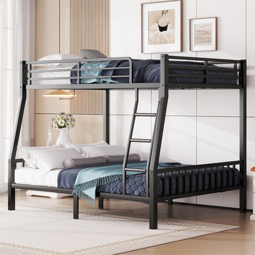 Full XL Over Queen Heavy Duty Metal Bunk Bed with Ladder for Adults Teens-Black