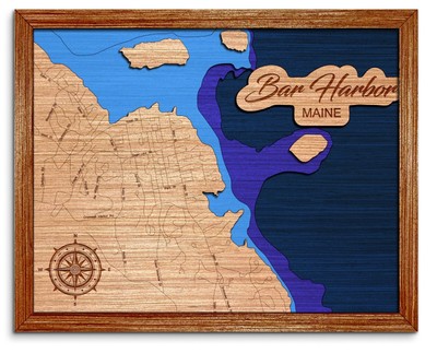 Bar Harbor ME 3D laser cut wood lake map. lake house wall decor