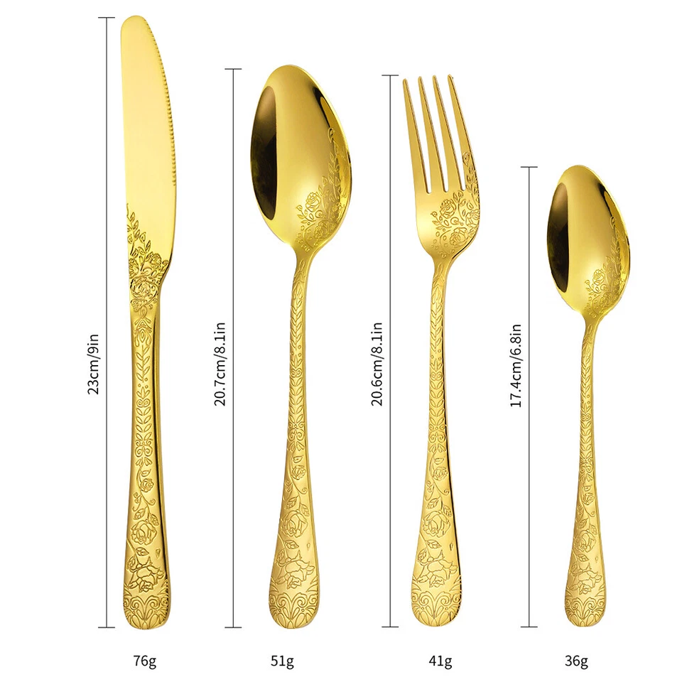 24 Tlg.Gold Besteckset Edelstahl Besteck mit Messer Gabel Löffel für 6 Personen - Bild 4 von 4