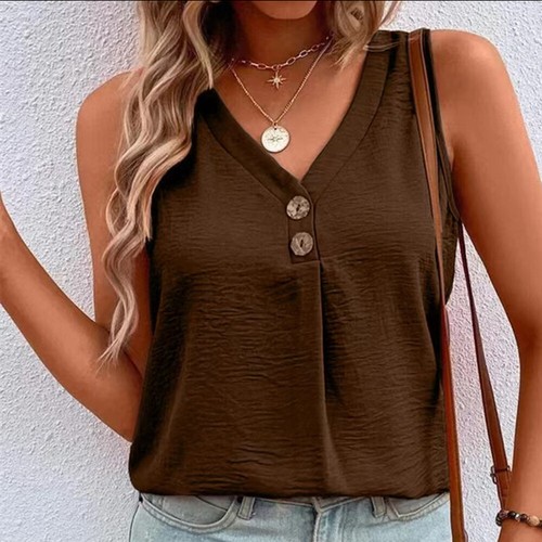 Women Solid V-Neck Sleeveless Tank Vest Tops Ladies Summer Tee Blouse T-Shirt US - Picture 6 of 21