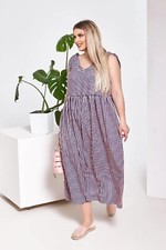 Womens Strappy Summer Holiday Beach Striped Midi Dress Plus Size L/XL