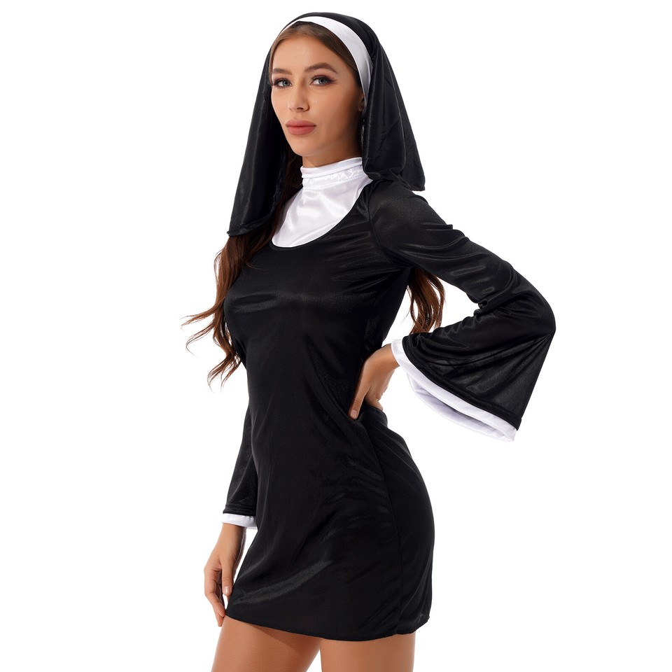 Sexy Nun Costume Women Cosplay Mini Skirt Bodycon Dress Halloween Party — free download