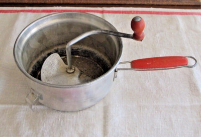 vtg FOLEY FOOD MILL MASHER RICER RED WOOD HANDLE