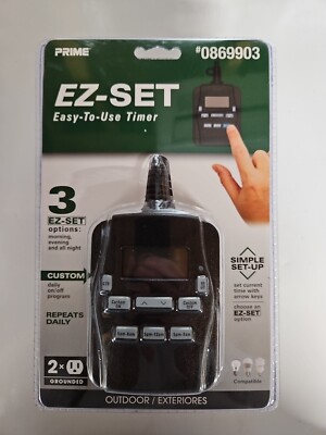 Prime Ez-Set Timer 0869903 120v. Easy-To-Use. New. 2 Grounded Outlets.