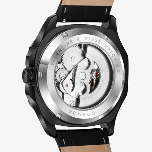 W&V Cosmos 42mm Black Skeleton Stainless Steel Automatic Watch - Picture 4 of 4