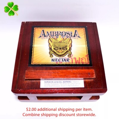 Ambrosia Nectar Empty Wood Cigar Box 7.5'' x 7.5'' x 3''
