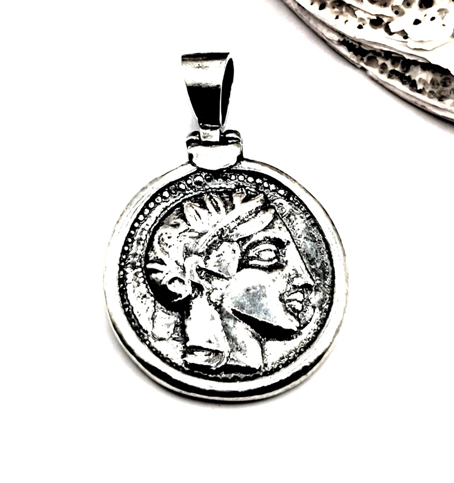 Moeda grega antiga Athena coruja tetradracma prata esterlina 925 pingente - Imagem 2 de 4