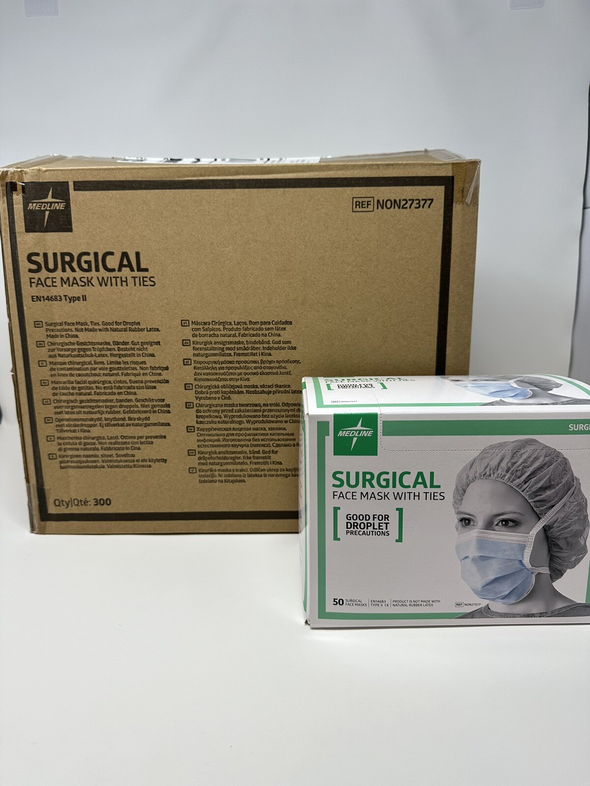 Medline Face Mask Disposable 3-Ply Surgical Grade with Ties - 300 Count Case -