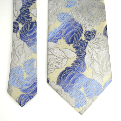 Dona Mens Tie 100% Silk Neckie Blue Silver Gray Ivory Rose Floral Formal/Wedding - Picture 17 of 23
