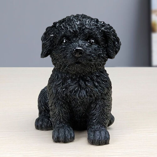 Mini Resin Black Puppy Bichon Frise Dog Figurine Home Decor Dog Lover Gift - Picture 1 of 3