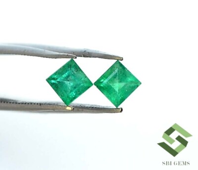 4x4 mm Certified Natural Emerald Square Cut Pair 0.70 Cts Faceted Loose Gemstone