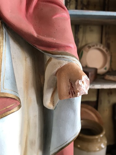 Early 20th Century Hand Painted Plaster Sacred Heart Of Jesus Figure/Statue 70cm - 第 6/17 張圖片