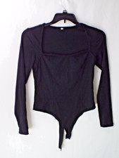 Leotard Body Suit Black Long Sleeves Square Neck Thong with snaps XL