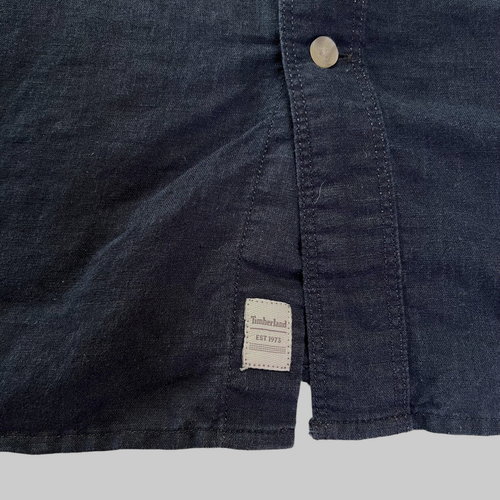 Timberland Mens Slim Large Button Down Shirt Navy Blue Linen Cotton Long Sleeve - Picture 12 of 18
