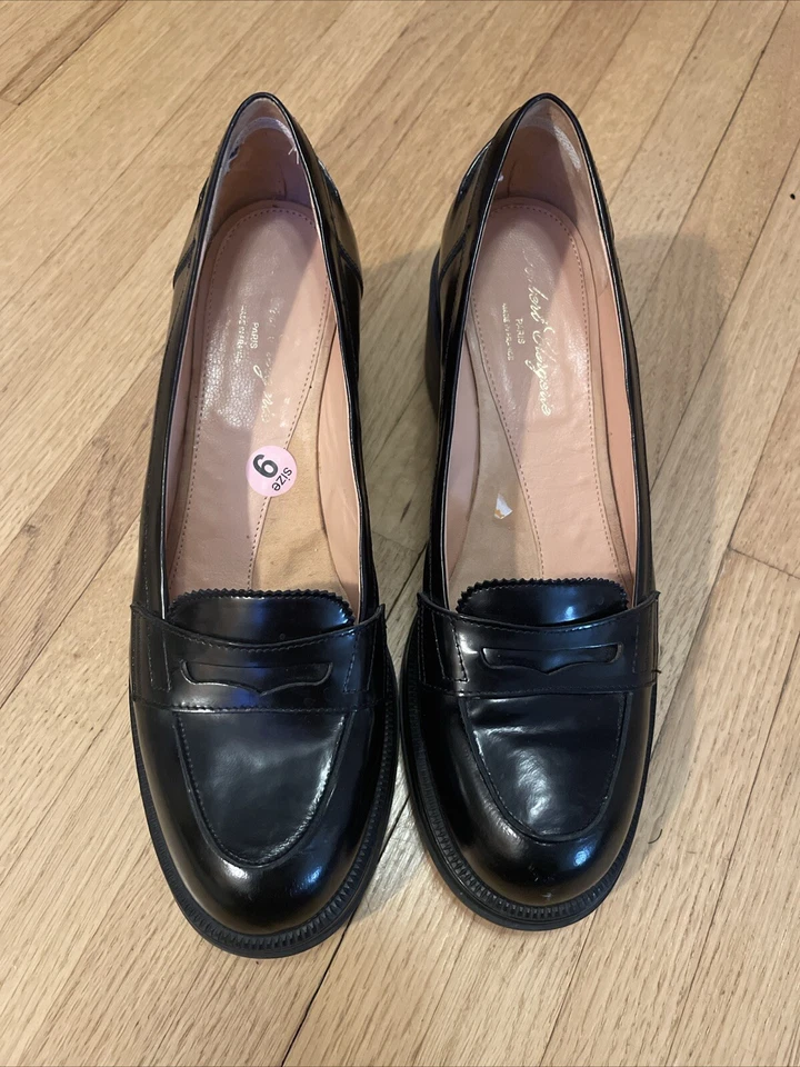 ROBERT CLERGERIE MOCASINES DE CENTAVO DE FORMA PLANA CUERO NEGRO - TALLA 40 (Talla 9 de EE. UU.) Foto 2 de 4