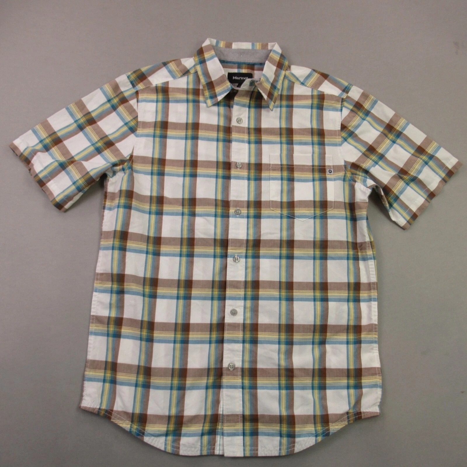Marmot Shirt Mens Small Short Sleeve Button Up Hiking Pocket Plaid