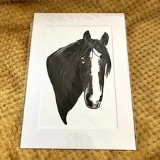 Horse Brown and White Portrait Digital Drawing Original Artwork Wall Decor