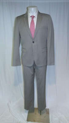Hugo Boss Red Label Aeron1 Super 100 Gray Geo Weave Current Two Button Suit 42R
