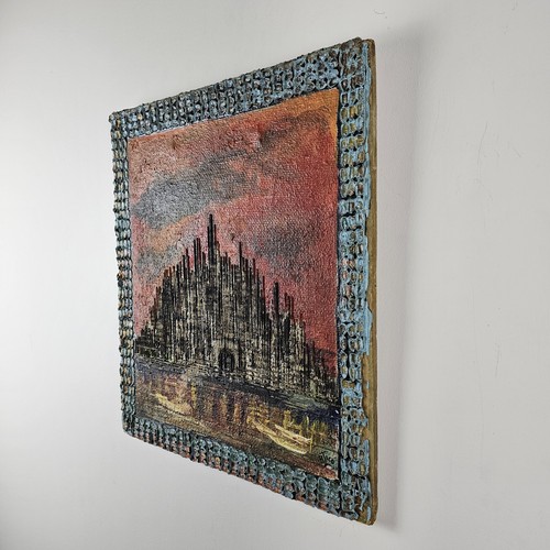Antik Vintage Original Signiert Gemälde 18x16 Abstrakt Tempel Kunst Schwere Textur - Bild 11 von 15