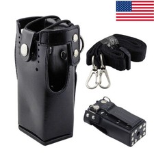 Hard Leather Case Carrying Holder Holster For Motorola Two Way Radio With Strap