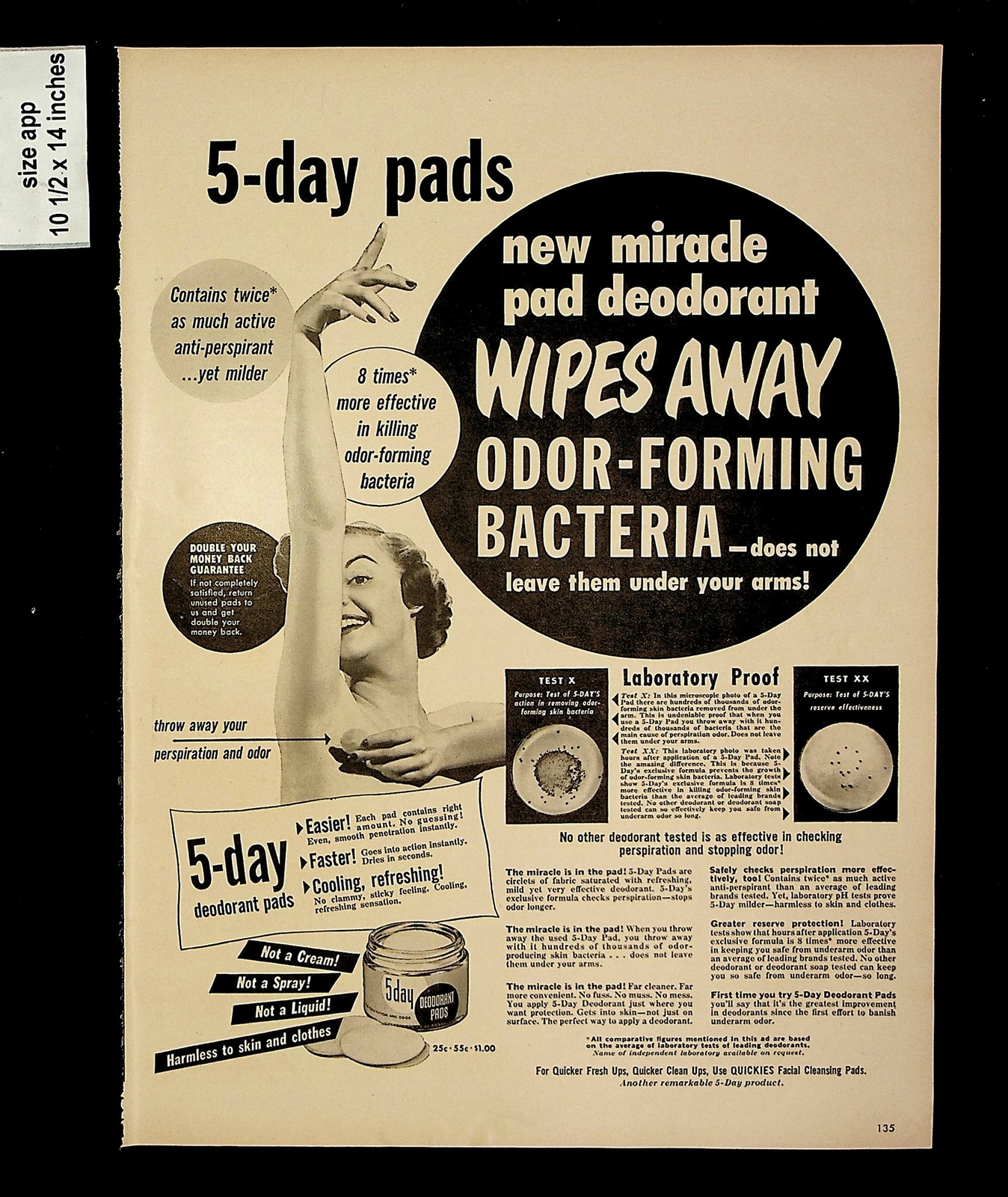 1950 5-Day Pads Wipes Away Pads Personal Care Vintage Print Ad 13137