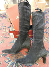 SALVATORE FERRAGAMO Black Suede Knee High boots 3" Heel Italy 6.5 Classy design