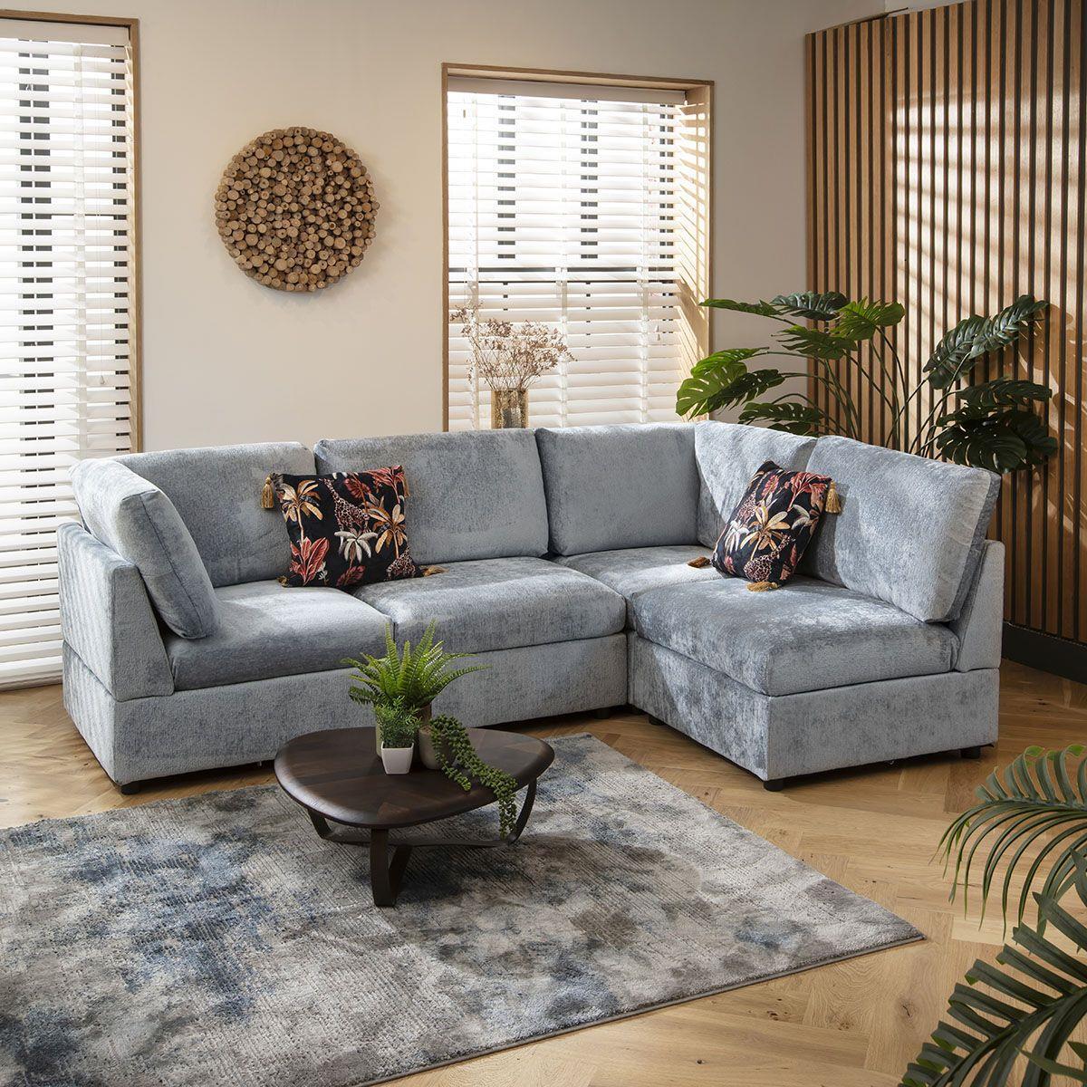 Seater Small Modular L Shape Corner Sofa Sectional Couch Blue - Main Image