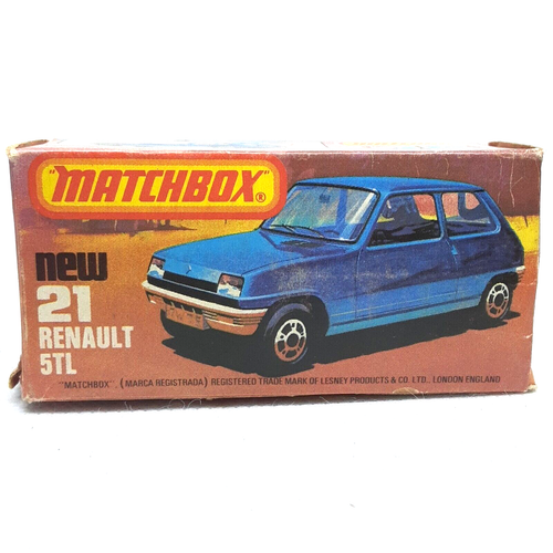 Lesney Matchbox Superfast Renault 5TL N°21 1978 Argent Fabriqué en Angleterre dans sa boîte - Photo 1/15