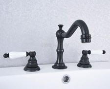 Oil Rubbed Bronze Bathroom Sink Faucet Widespread 3 Hole 2 Handles Mixer Tap