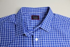 Mens 3XL Tall Blue Checker Long Sleeve Button Up Front Shirt Untuckit Nylon