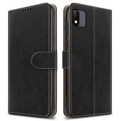 Für Vodafone Smart N12 Neu Echt Schwarz Leder Flip Wallet Handy Hülle Cover