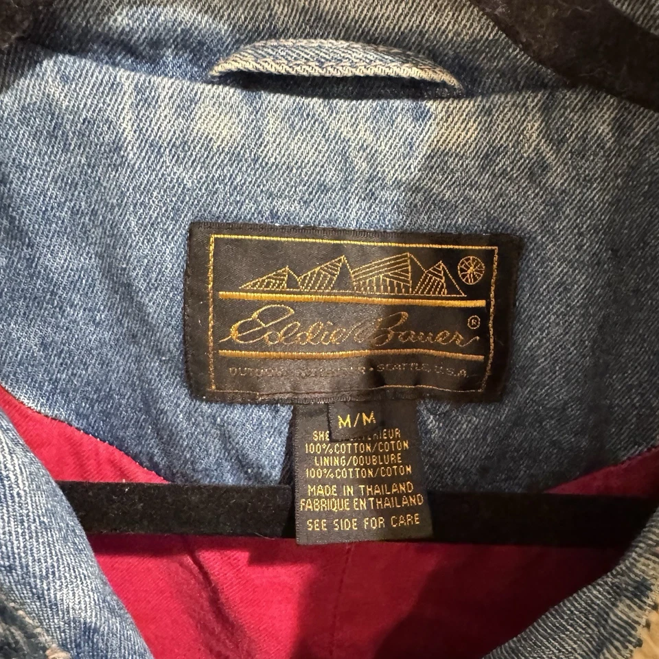 Abrigo Chaqueta de Trabajo Azul Denim Franela Forrada De Colección Para Hombre EDDIE BAUER Tareas Mediano Foto 3 de 4