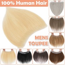 Mens Remy Human Hair Toupee Frontal Receding Hairline V-Loop Skin PU Hairpiece