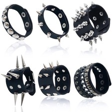 Qinsihwn 6 Pieces Punk Studded Bracelet Goth Bracelet Leather Rivets Spike Brace