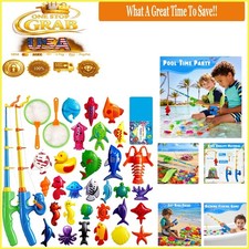 Magnetic Fishing Toys Game Set for Kids Water Table Bathtub Pool 30 Fish Mult...
