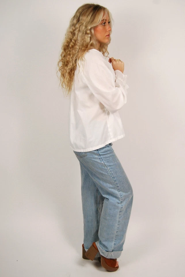Blusa Victoriana Años 70 (M) Mediana Blanca Vintage Manga Pirata Boho Hippie Fluida Foto 2 de 4