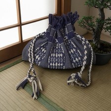 Japanese Komebukuro Rice Bag Drawstring Pouch Handwoven Boho Artisan Purple