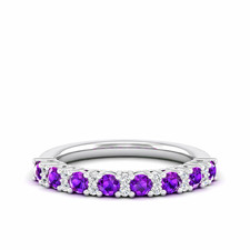 Sterling Silver 925 Amethyst Round 3.00mm Half Eternity Band Ring