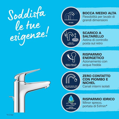 Swift Miscelatore monocomando per lavabo Taglia M cromo 24328001 - Foto 3 di 24