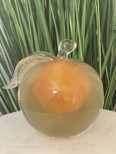 Vintage Barbini Murano Sommerso Gold Leaf Art Glass Apple Bookend Italy - Picture 3 of 9