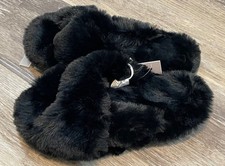 NEW Lauren Conrad Black Faux Fur Black Slippers womens sz large 8-9 LC fuzzy