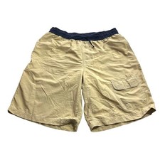 LL Bean Mens Beige  Blue Swimming Trunks Shorts Sz M Elastic Waist Mesh Lined