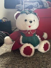 White Plush Teddy Bear Set Holiday Outfits Christmas 1992 1993 Vintage Lot of 2
