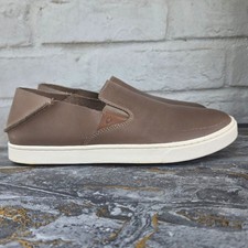 NWT OluKai Pehuea Leather Slip On Sneaker Tapa Brown Women  s Size 10