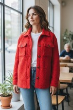 Wolljacke in softer Qualität rot Damen Jacke mit Kapuze Kochwolle Gr. 38