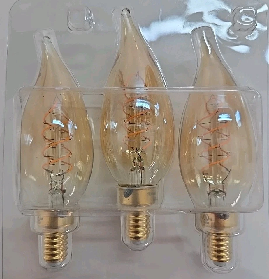 EcoSmart (3pk) 40W Bulb E12 Candelabra - Thinner Filament 2200K - AMBER (B11) - Image 2 of 4