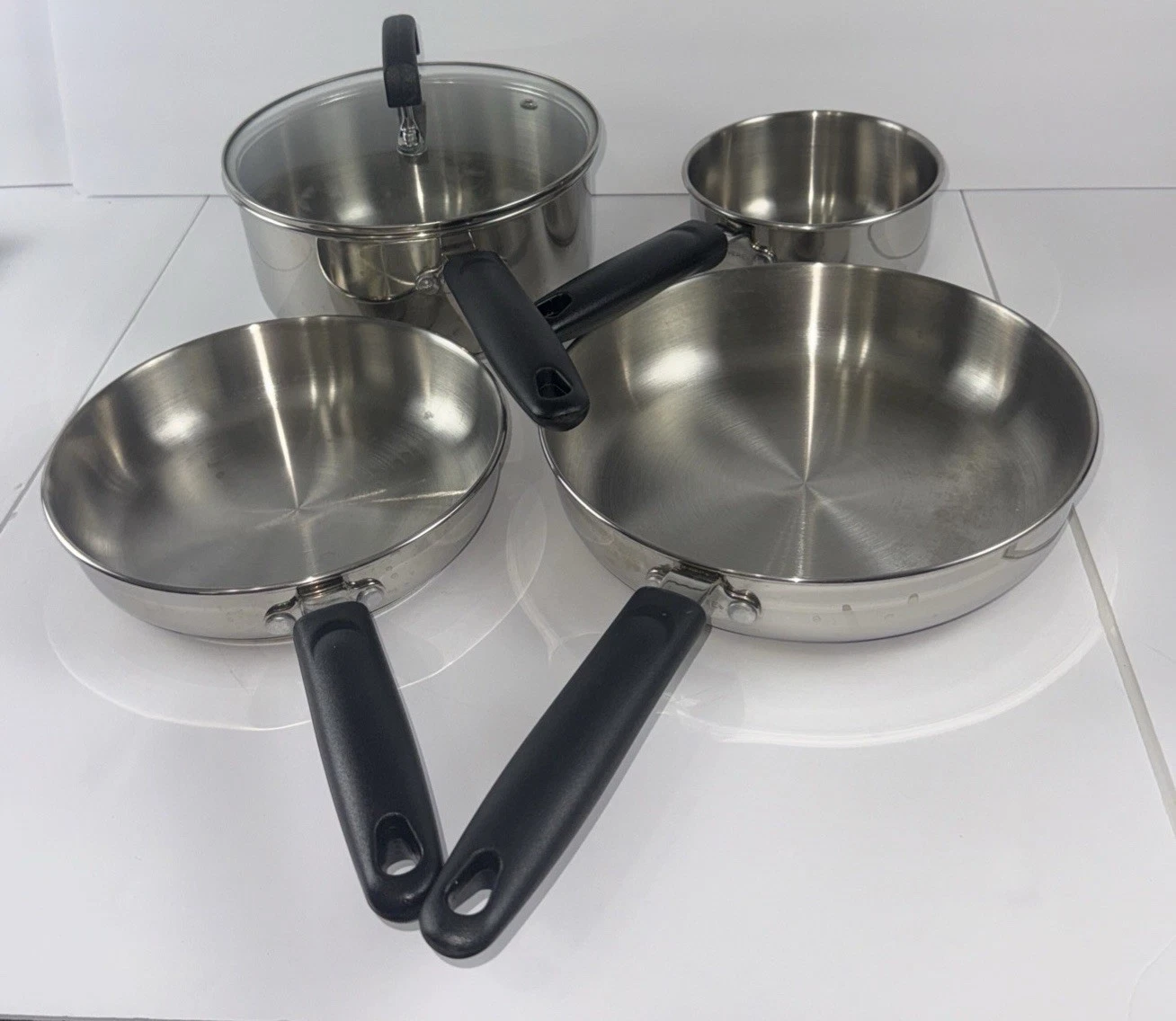 5 Pc Revere Ware 3 Qt W/Lid 1 Qt Sauce Pan/No Lid 10” & 8”Fry Pan
