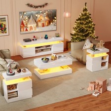 4-Piece LED High Gloss Living Room Table Set Includes 63" LED TV Stand