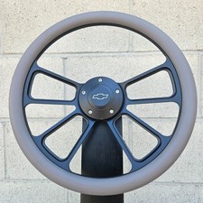 14 Black 4 Spoke Steering Wheel W Gray Vinyl Wrap And Chevy Horn